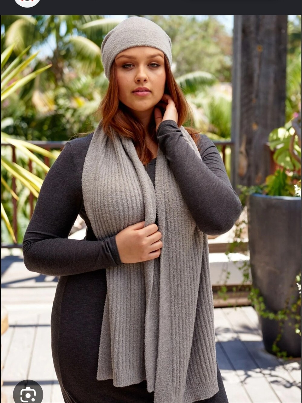 Barefoot Dreams CozyChic Lite ribbed scarf is crafted from a soft, dark gray